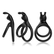 Load image into Gallery viewer, Silicone Rabbit Dual Penis Ring with Clitoral Stimulator