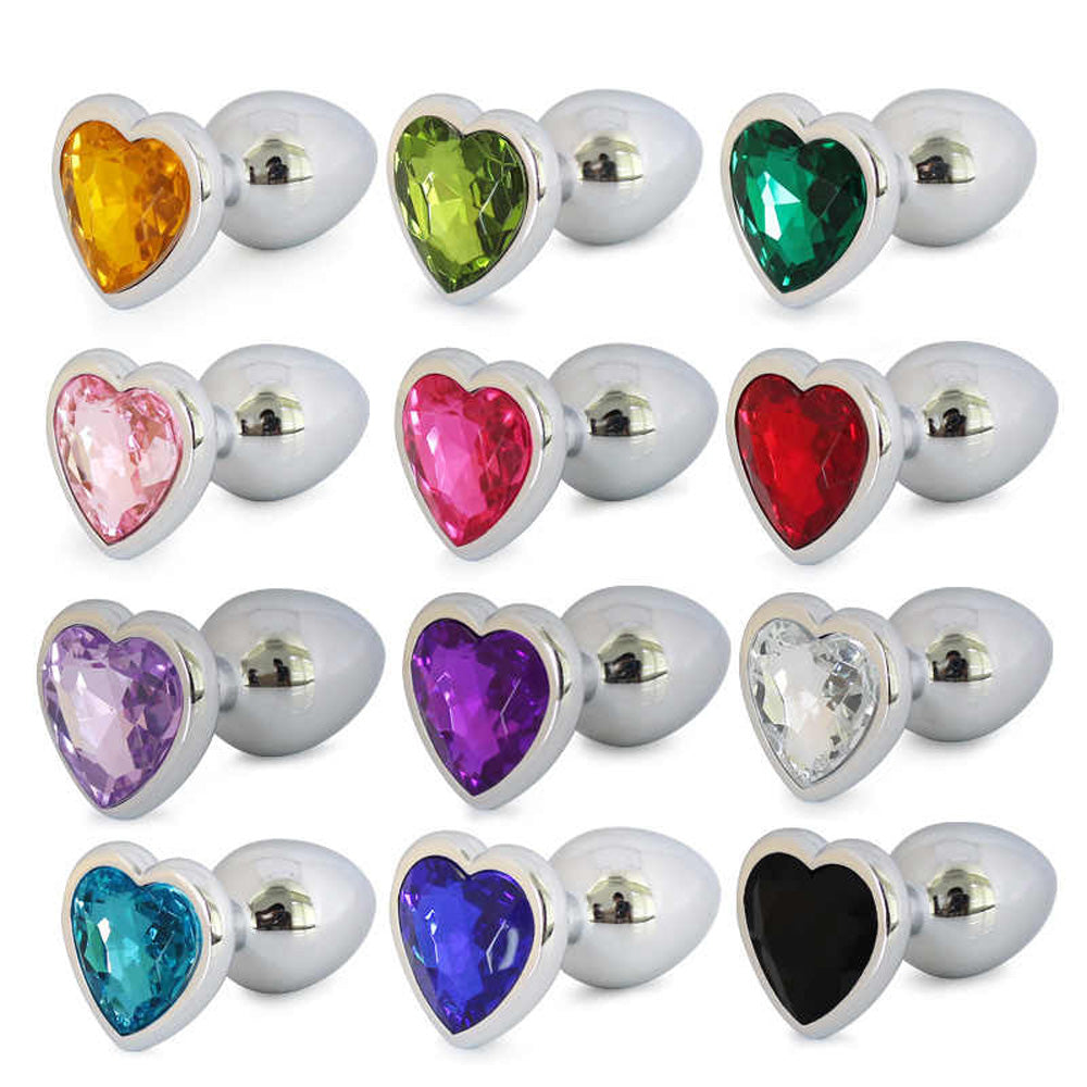 Metallic Heart Shaped Butt Plug with Diamond