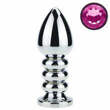 Load image into Gallery viewer, Metallic Ribbed Butt Plug with Diamond
