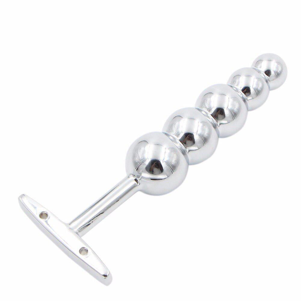 Metal 5-Ball Beaded Anal Wand with T-Handle