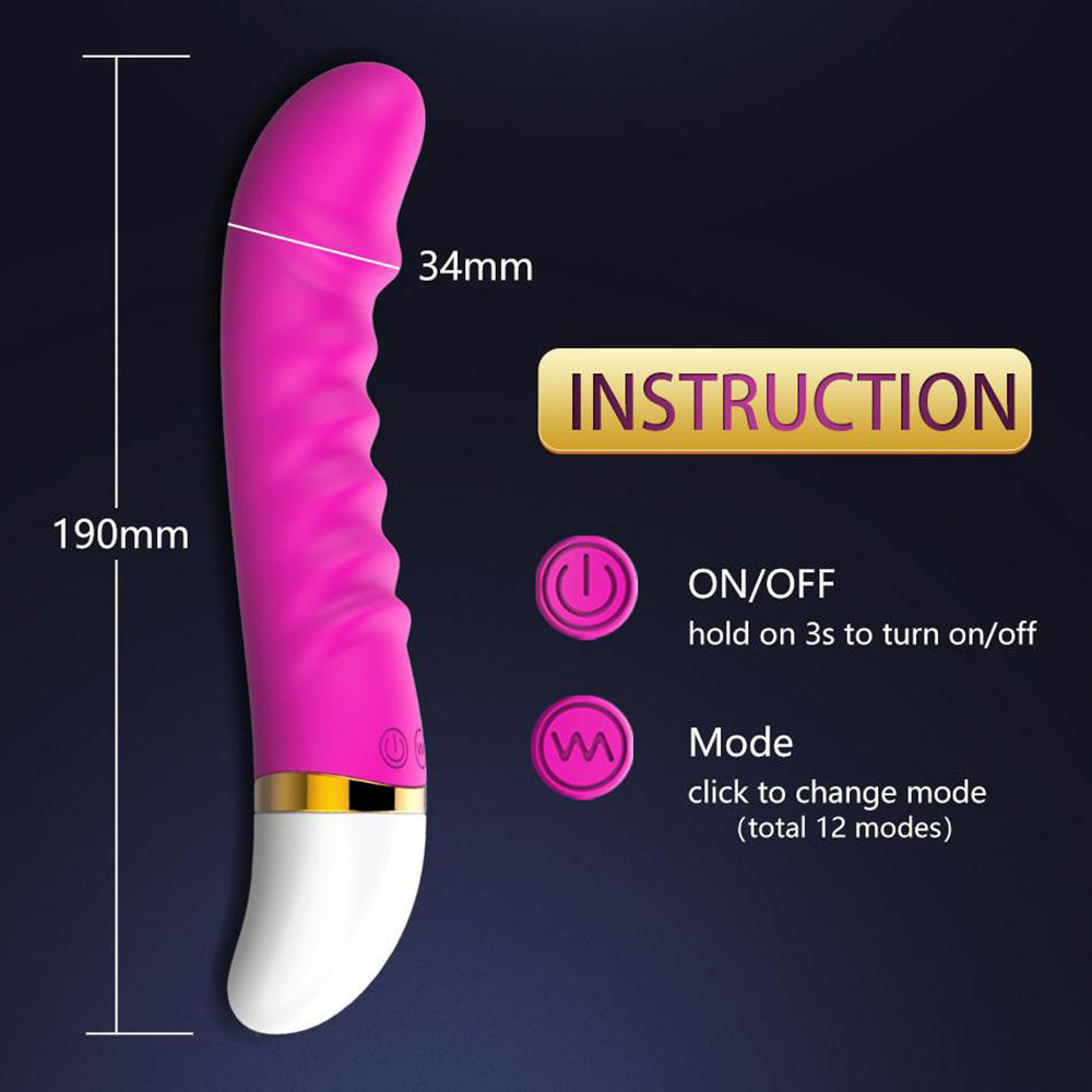 G-Spot Bass Vibration Dildo Vibrator, USB Rechargeable, 12 Function