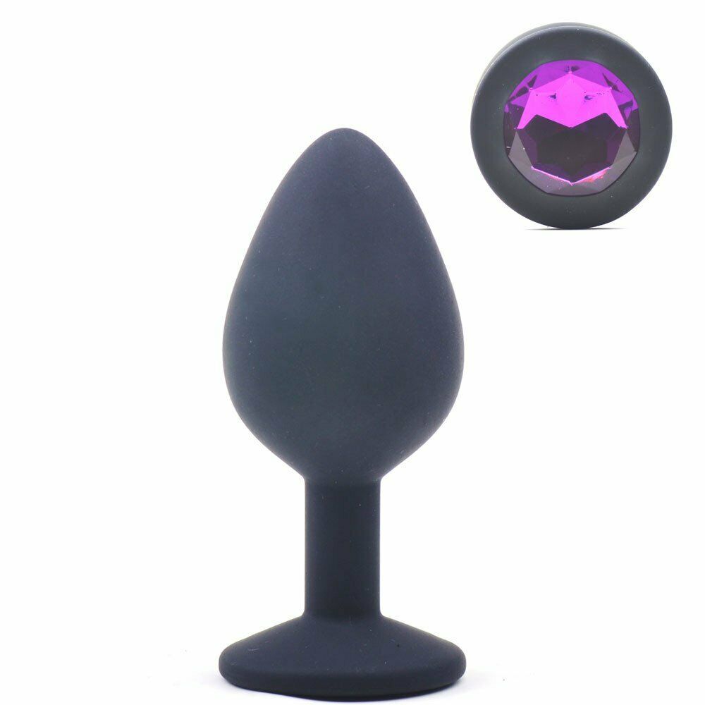 Black Silicone Circle Shaped Butt Plug with Diamond