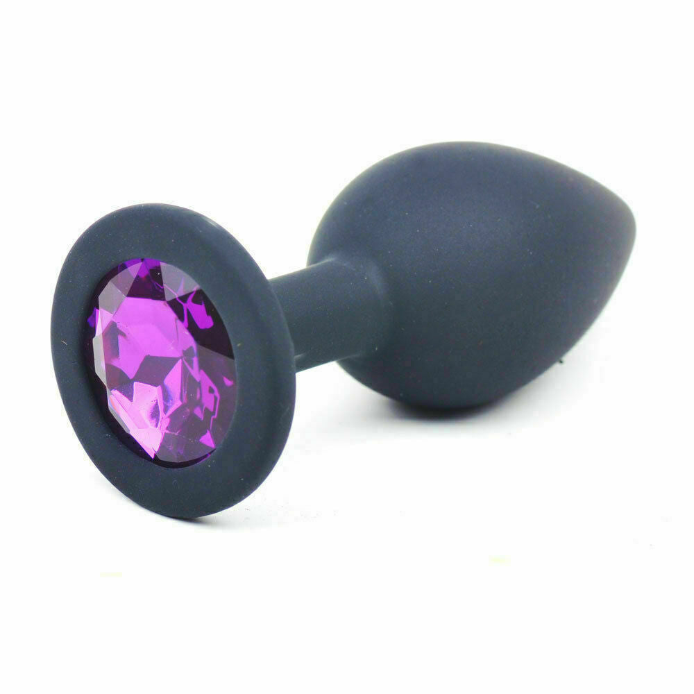 Black Silicone Circle Shaped Butt Plug with Diamond