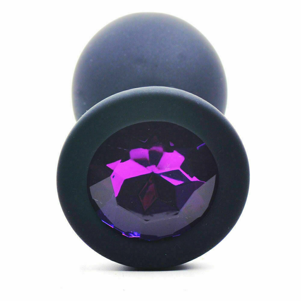 Black Silicone Circle Shaped Butt Plug with Diamond