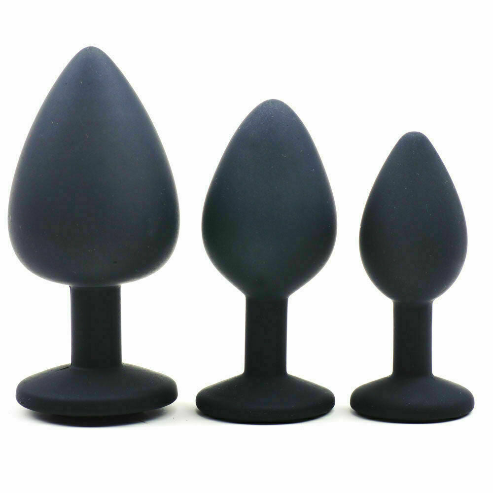 Black Silicone Circle Shaped Butt Plug with Diamond