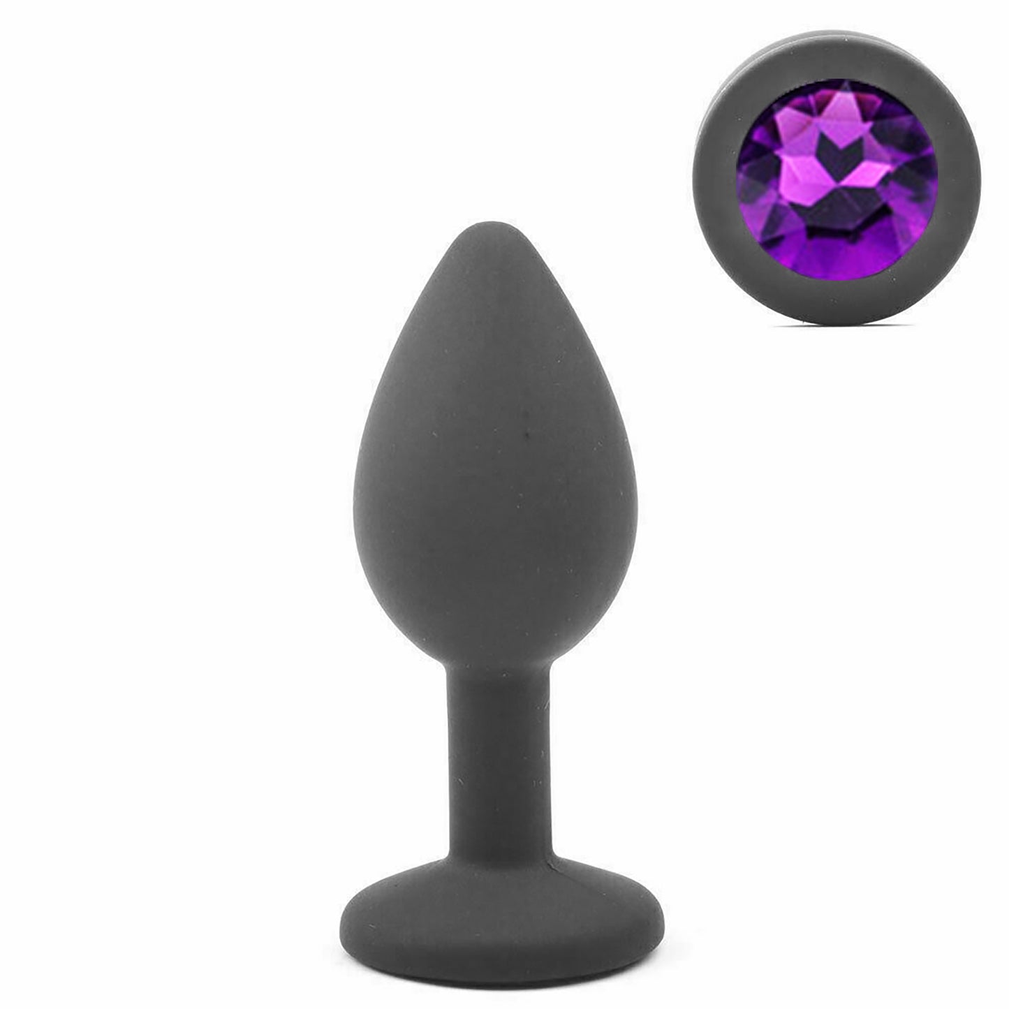 Black Silicone Circle Shaped Butt Plug with Diamond