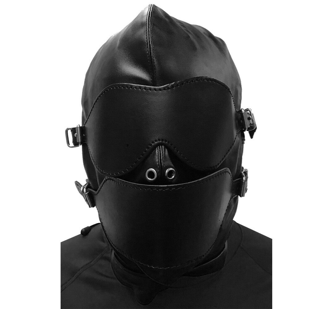 Bondage Hood Mask with Blindfold & Ball Gag (Detachable Eye Mask, Mouth Piece & Mouth Gag)