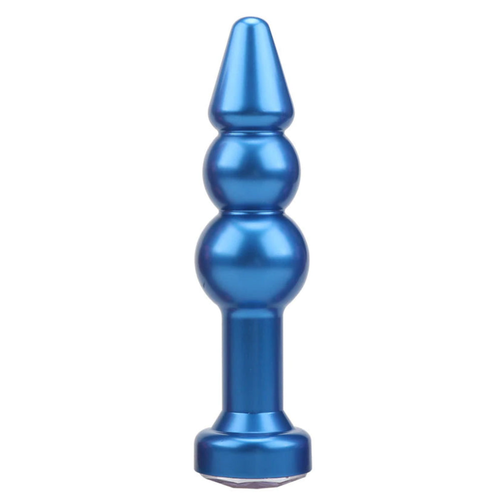 Jeweled Ribbed Butt Plug with 2 Graduated Balls (Random Jeweled Color)