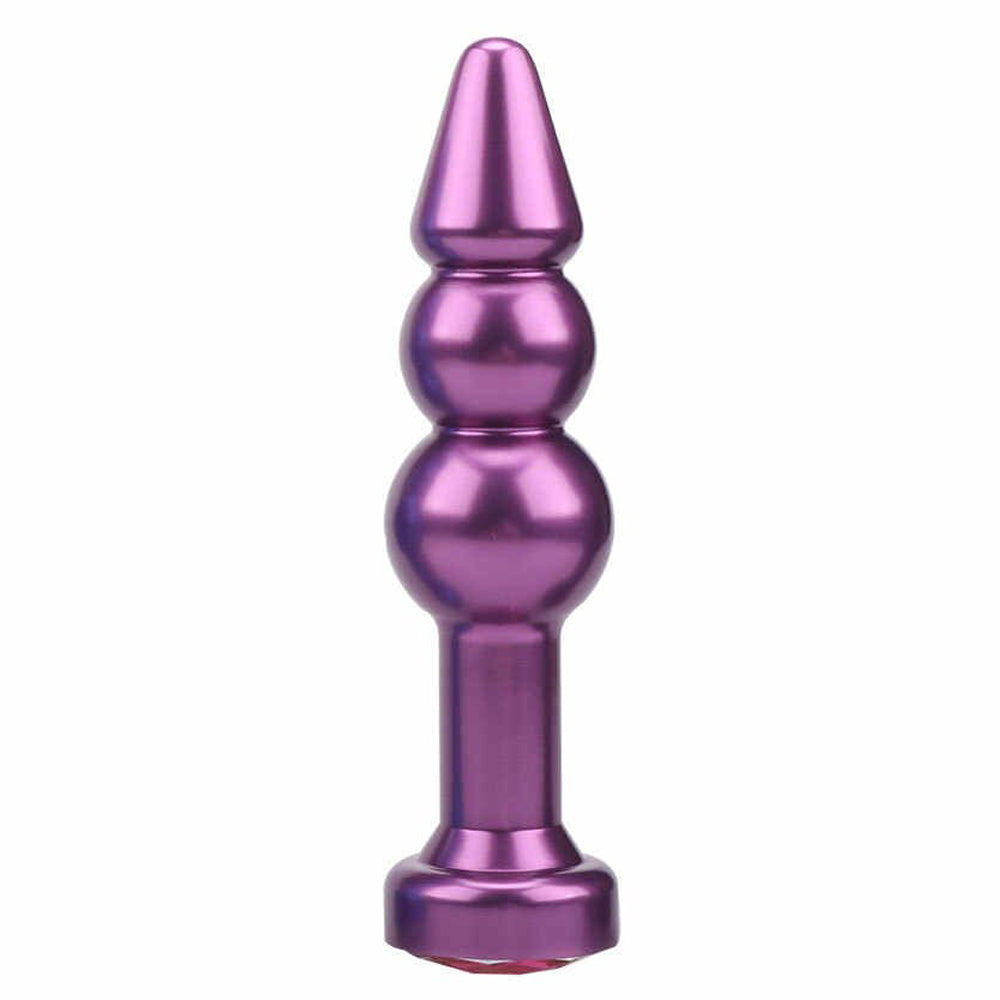 Jeweled Ribbed Butt Plug with 2 Graduated Balls (Random Jeweled Color)