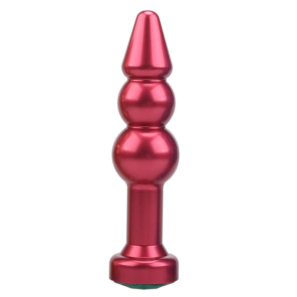 Jeweled Ribbed Butt Plug with 2 Graduated Balls (Random Jeweled Color)