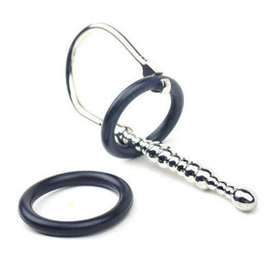 Stainless Steel Penis Plug with Silicone Rings Style C