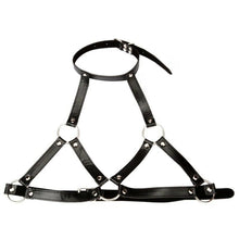 Load image into Gallery viewer, Faux Leather High Neck Cupless Bra &amp; Mouth Gag with Nipple Clamps
