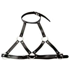 Faux Leather High Neck Cupless Bra & Mouth Gag with Nipple Clamps