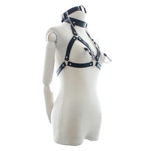 Load image into Gallery viewer, Faux Leather High Neck Cupless Bra &amp; Mouth Gag with Nipple Clamps