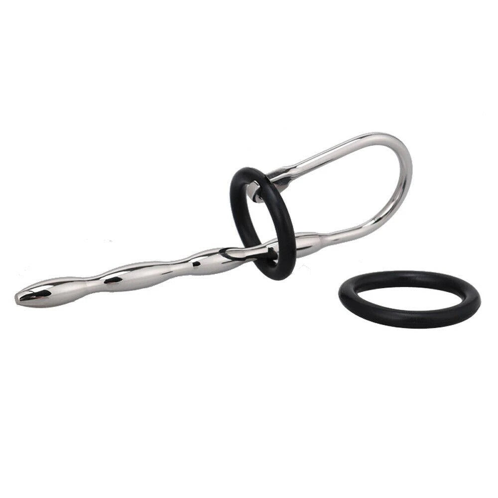 Stainless Steel Penis Plug with Silicone Rings Style D