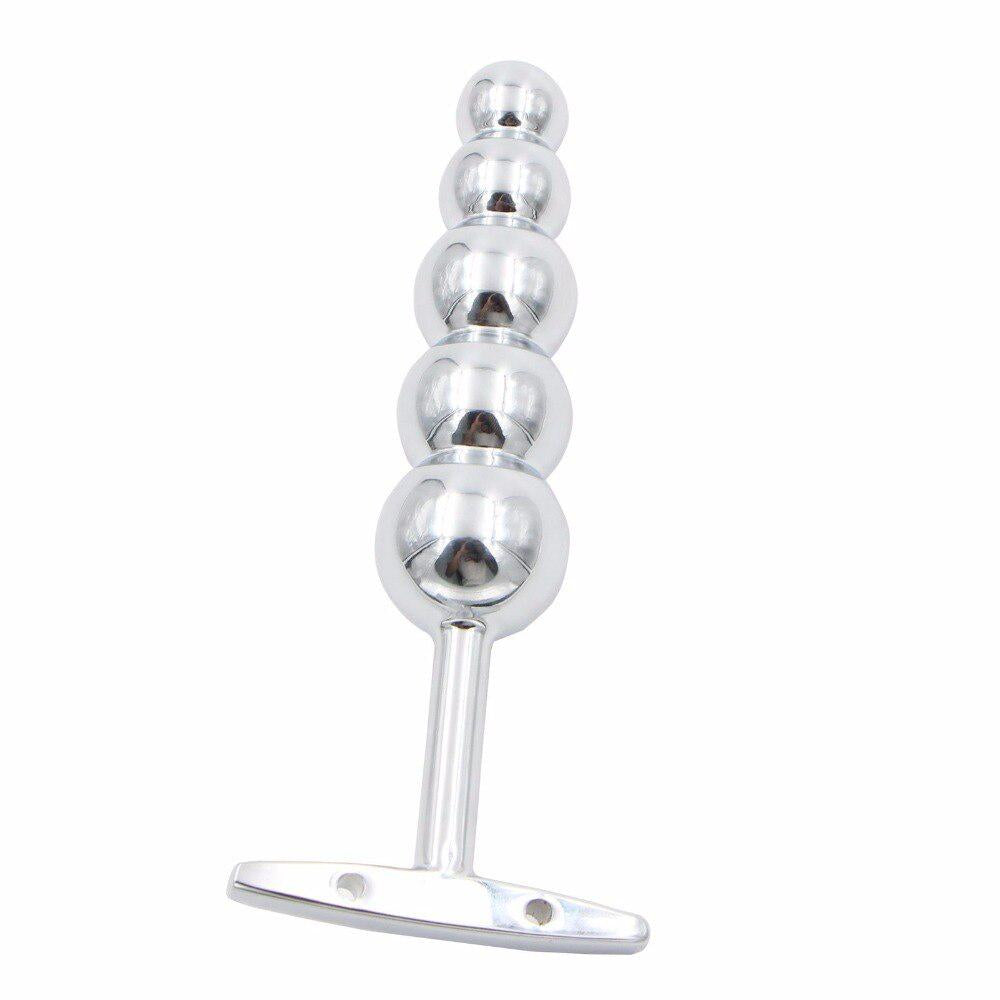 Metal 5-Ball Beaded Anal Wand with T-Handle