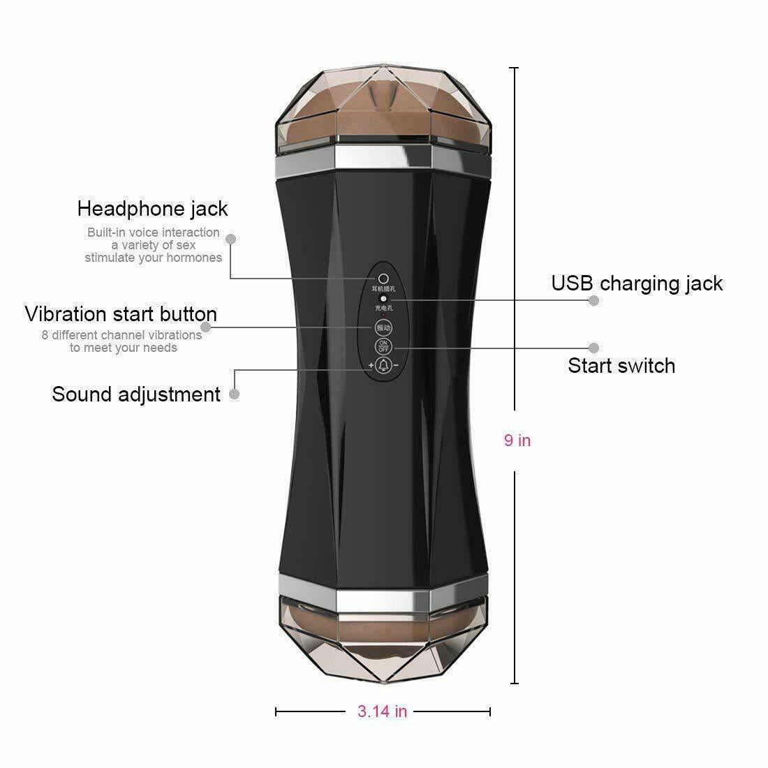 Automatic Rechargeable Voice Dual Channel Masturbator, (Vagina + Mouth), 8 Function