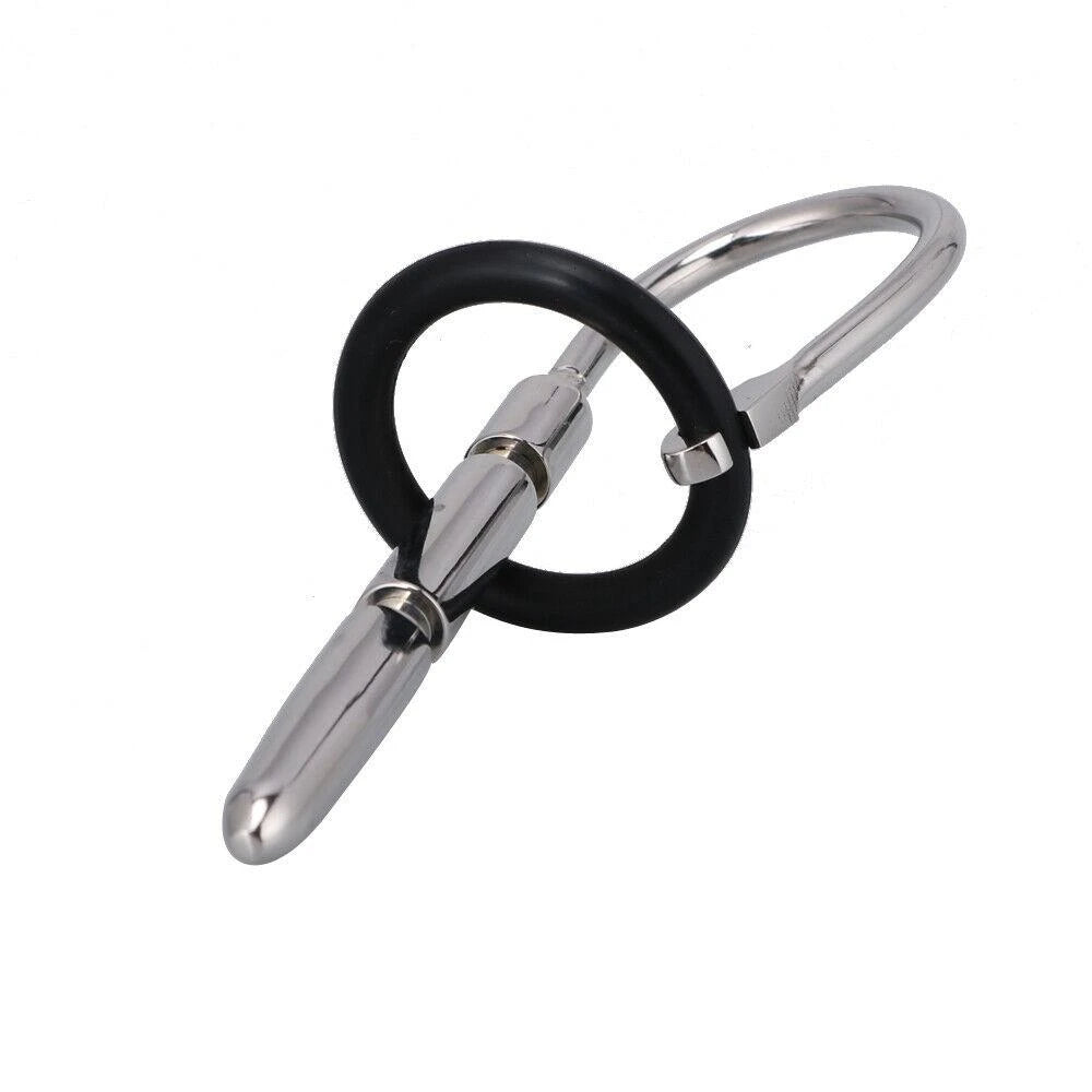 Stainless Steel Penis Plug with Silicone Rings Style E