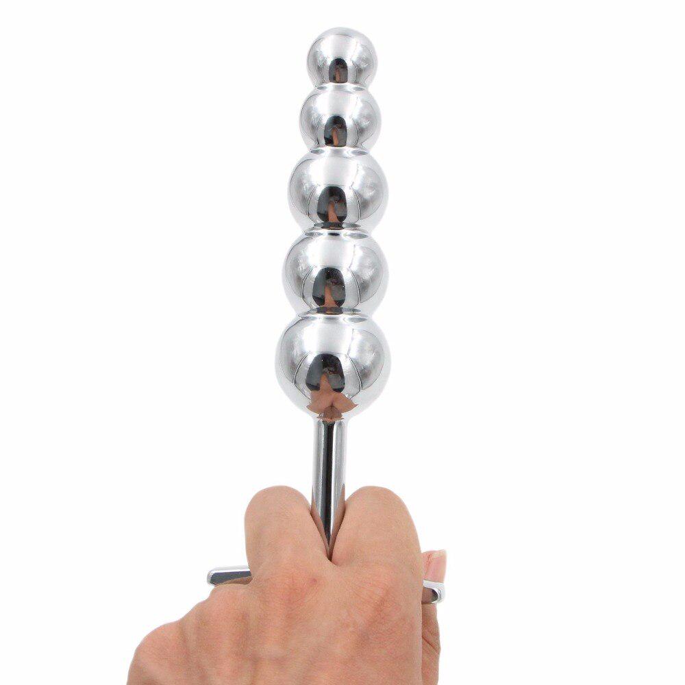 Metal 5-Ball Beaded Anal Wand with T-Handle