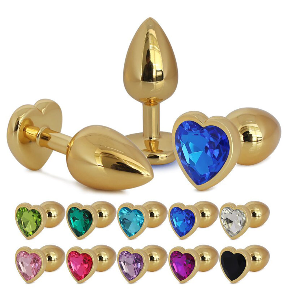 Metallic Gold Heart Shaped Butt Plug with Diamond