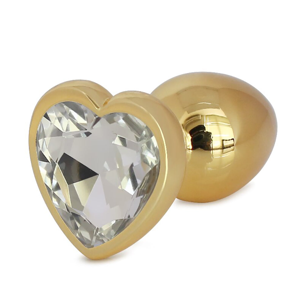 Metallic Gold Heart Shaped Butt Plug with Diamond