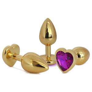 Metallic Gold Heart Shaped Butt Plug with Diamond