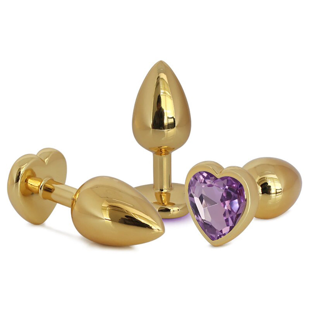 Metallic Gold Heart Shaped Butt Plug with Diamond