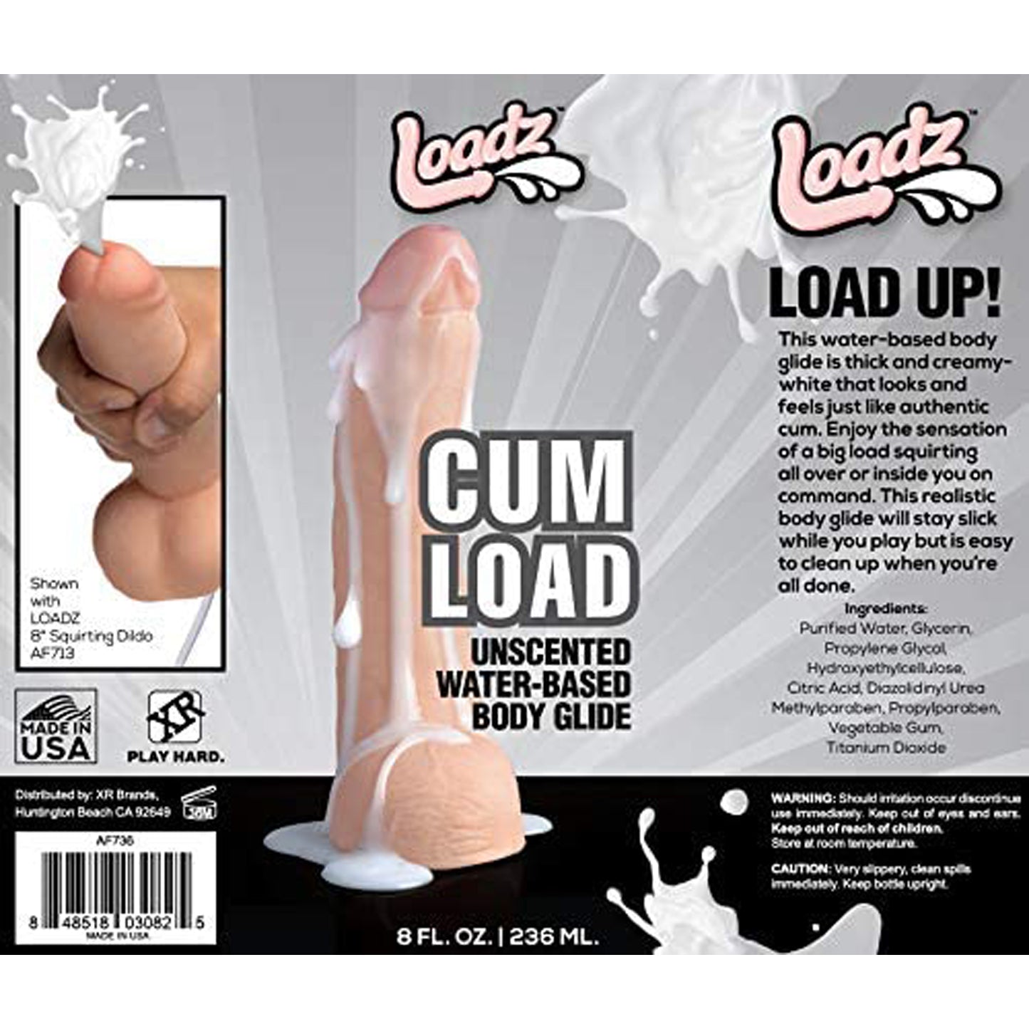 Loadz Cum Load Unscented Water-Based Semen Body Glide, 8 oz