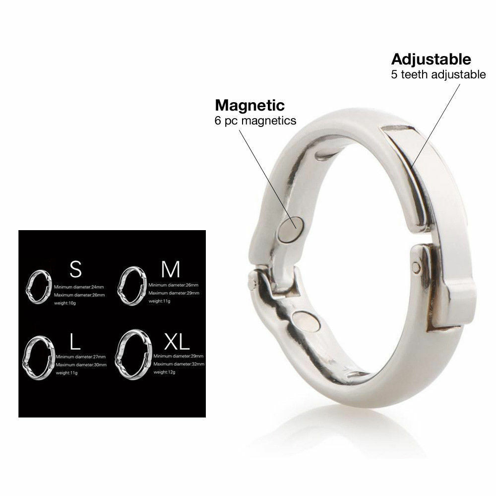 Stainless Steel Magnetic Penis Ring with Buckle (Multiple Sizes)