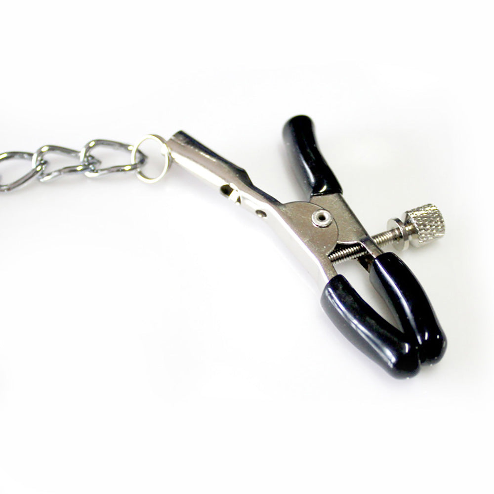 Adjustable Nipple Clamps and Cock Ring Chain Set