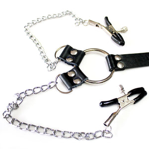 Adjustable Nipple Clamps and Cock Ring Chain Set