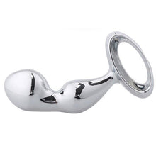 Load image into Gallery viewer, Metallic 2 Point Curved Butt Plug with Pull Ring &amp; Diamond