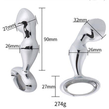 Load image into Gallery viewer, Metallic 2 Point Curved Butt Plug with Pull Ring &amp; Diamond