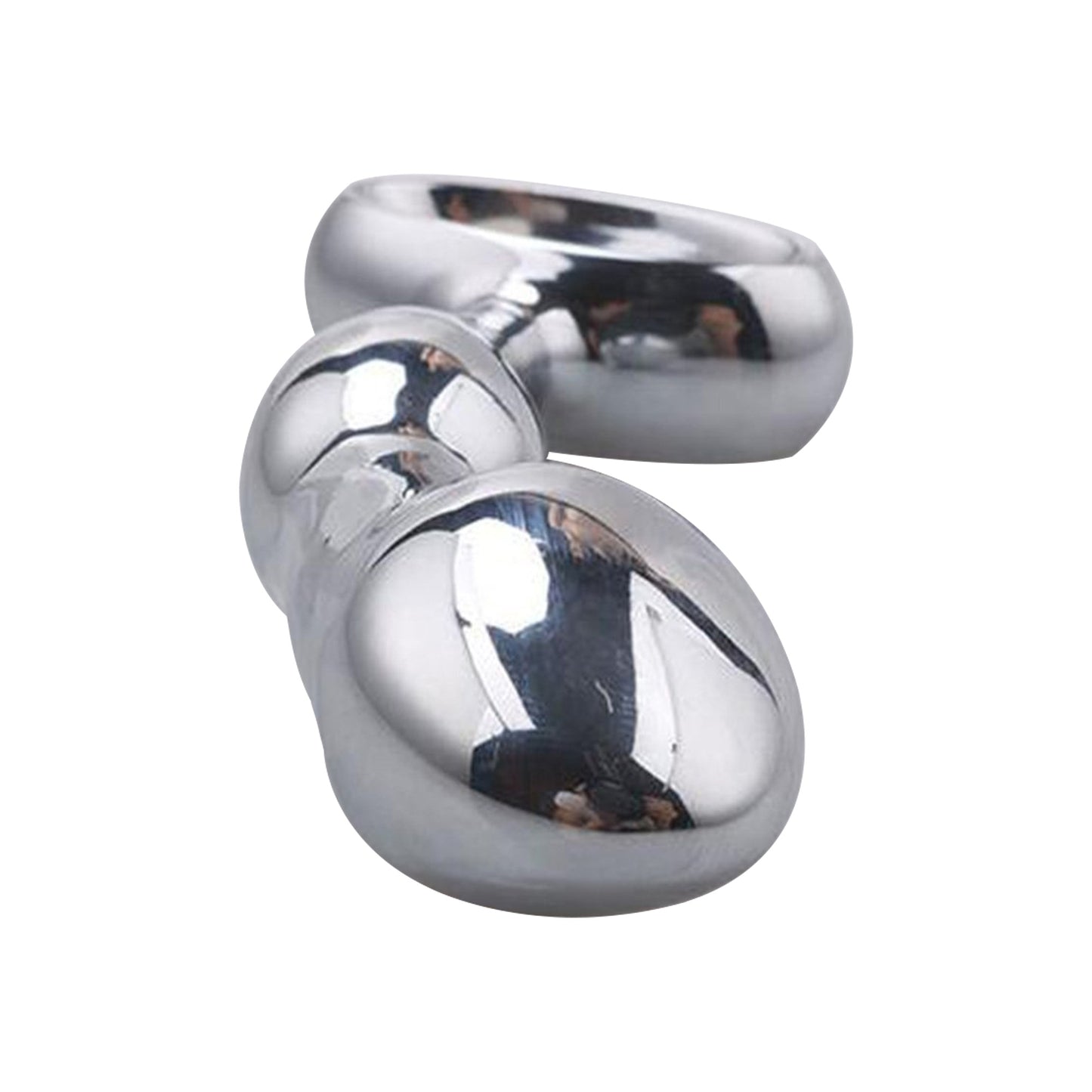 Metallic 2 Point Curved Butt Plug with Pull Ring & Diamond