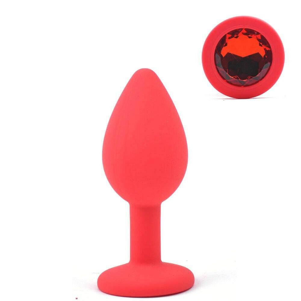 Red Silicone Circle Shaped Butt Plug with Diamond