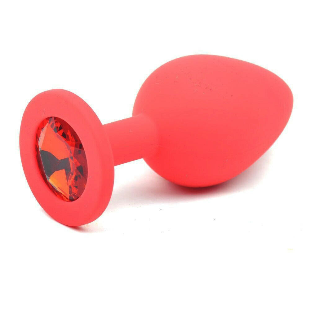 Red Silicone Circle Shaped Butt Plug with Diamond