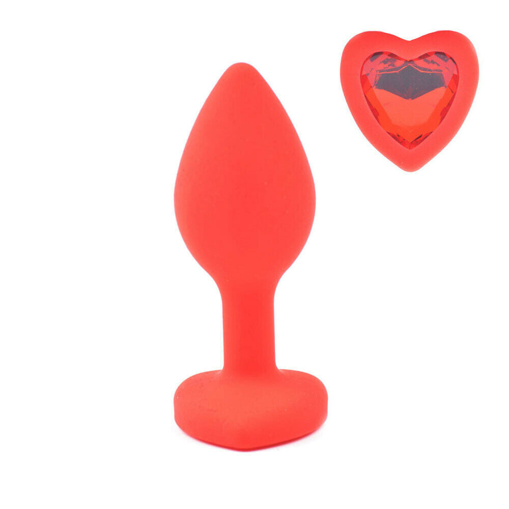 Red Silicone Heart Shaped Butt Plug with Diamond