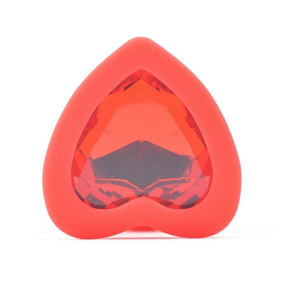 Red Silicone Heart Shaped Butt Plug with Diamond