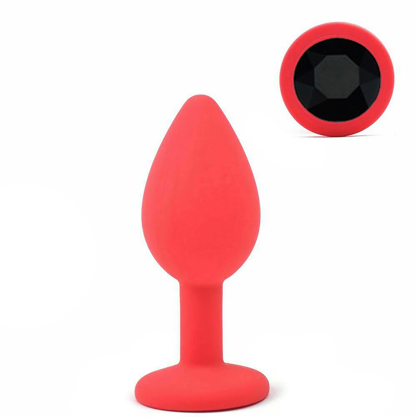 Red Silicone Circle Shaped Butt Plug with Diamond