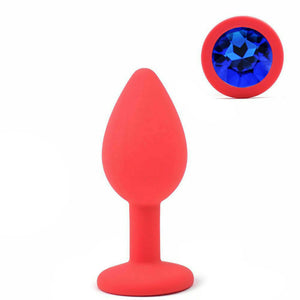 Red Silicone Circle Shaped Butt Plug with Diamond