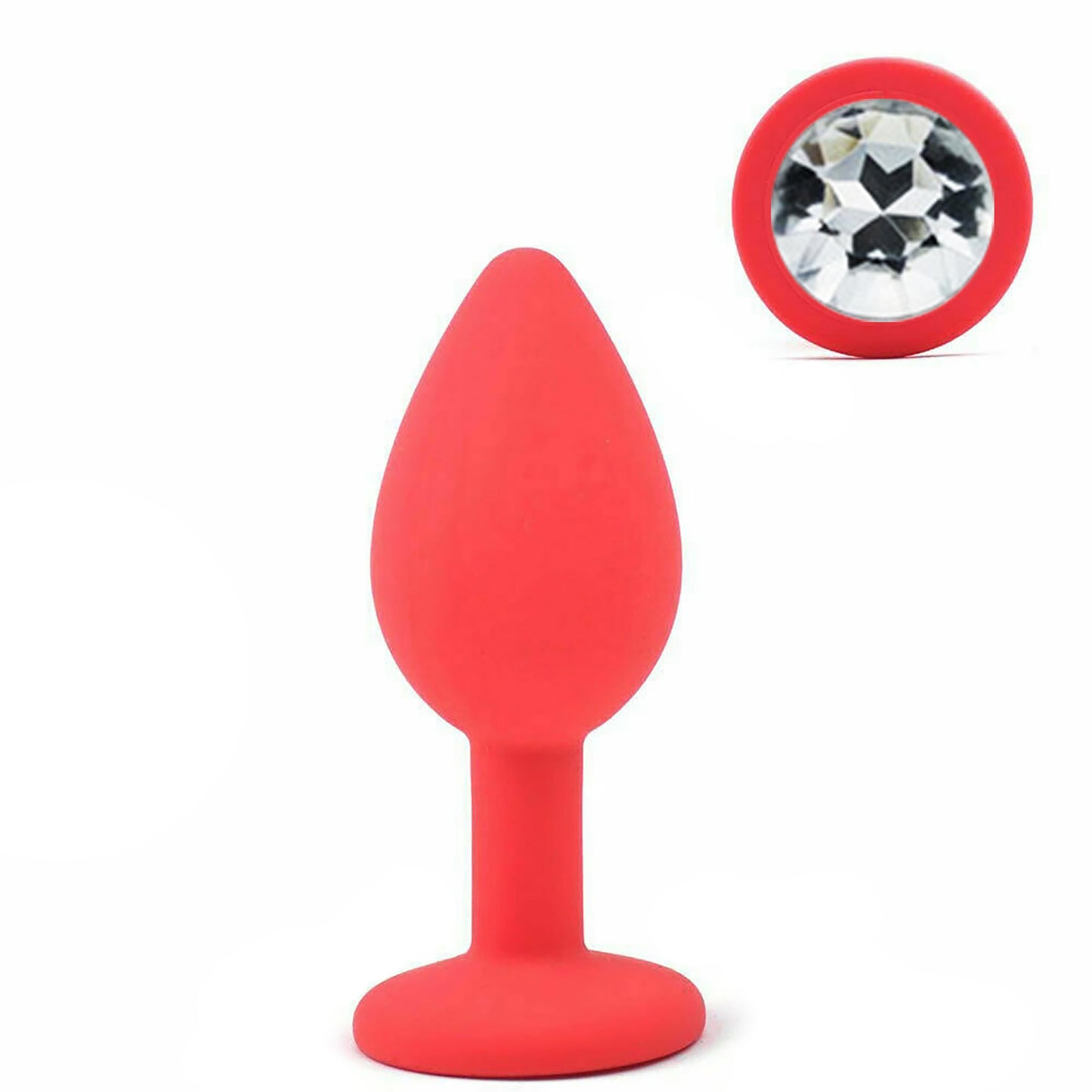 Red Silicone Circle Shaped Butt Plug with Diamond