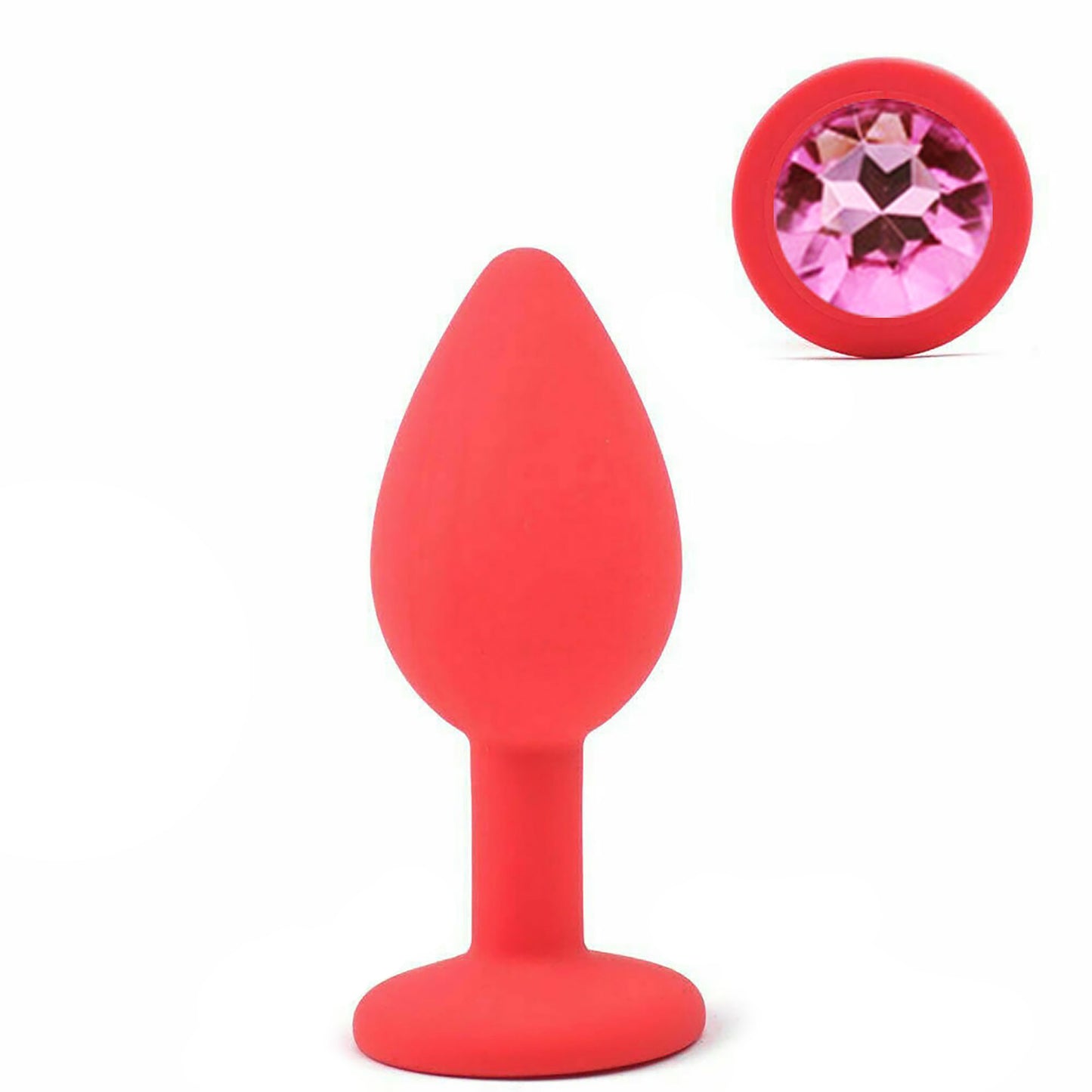 Red Silicone Circle Shaped Butt Plug with Diamond