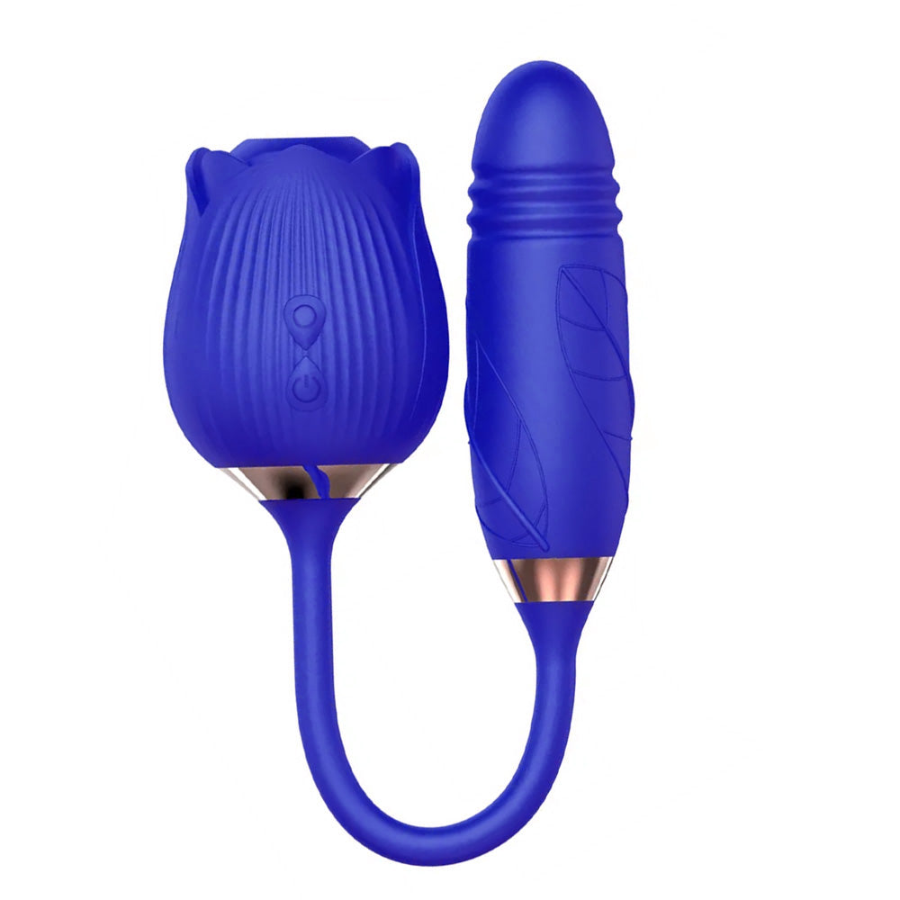 Rose Suction Vibrator & Thrusting Dildo, 10 Function