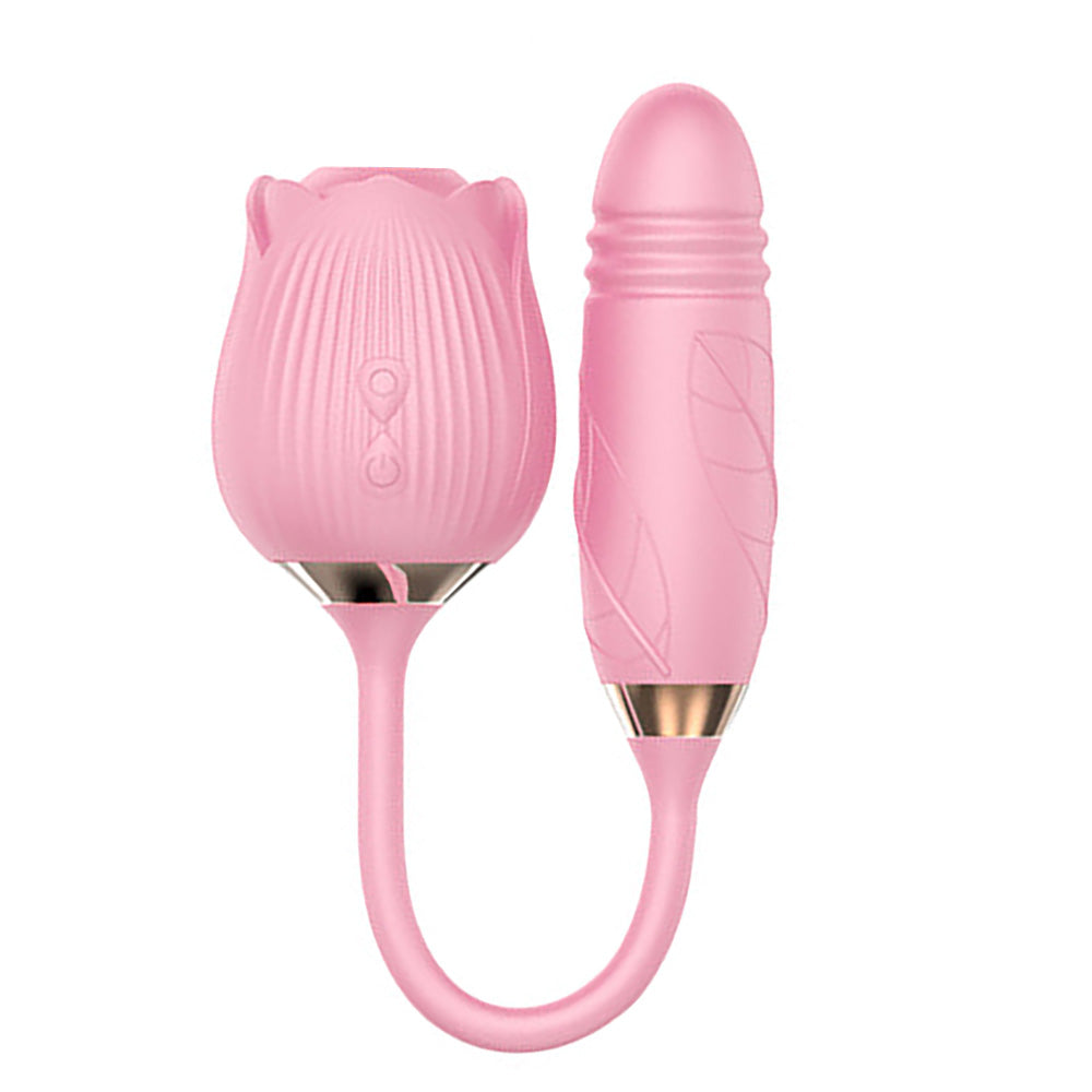 Rose Suction Vibrator & Thrusting Dildo, 10 Function