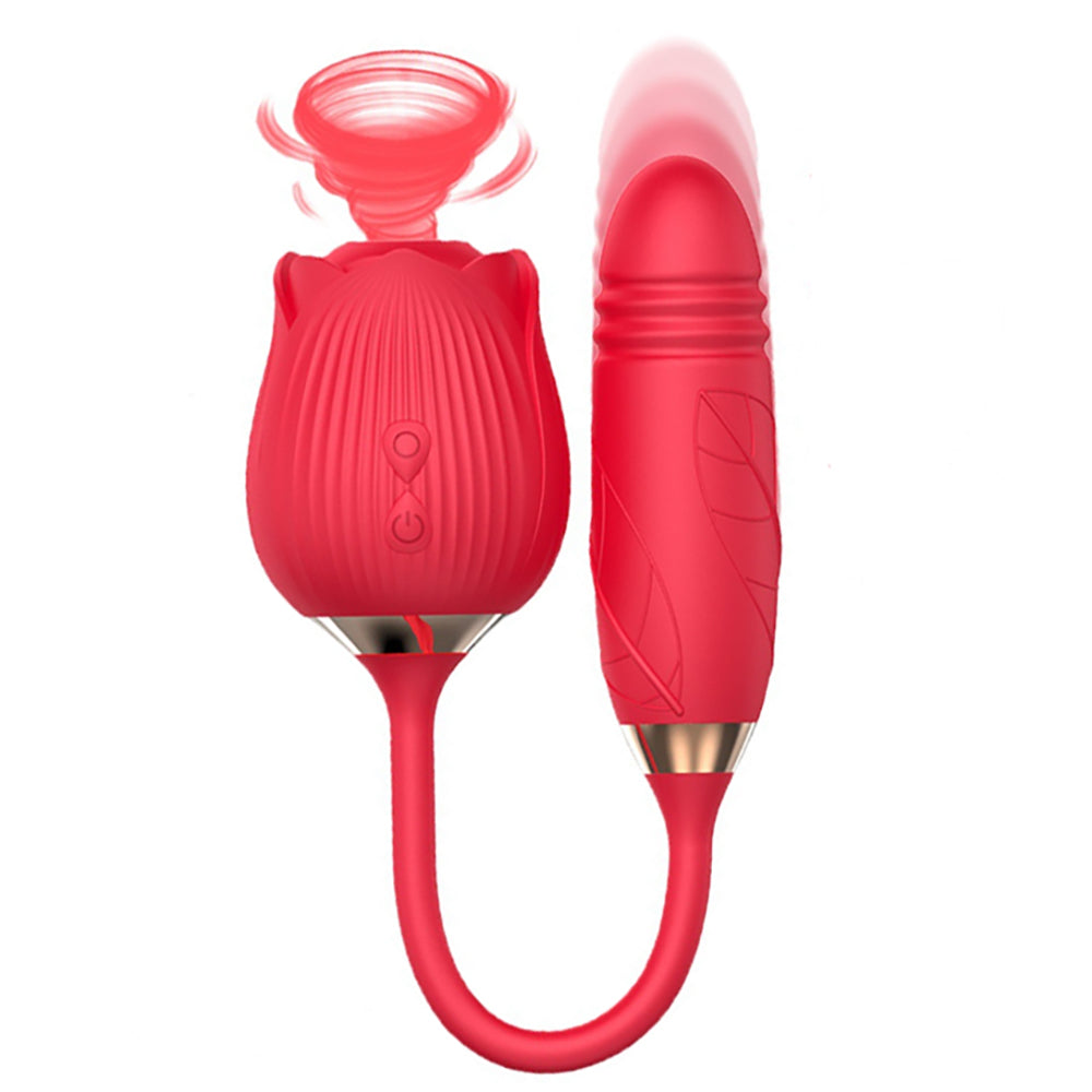 Rose Suction Vibrator & Thrusting Dildo, 10 Function