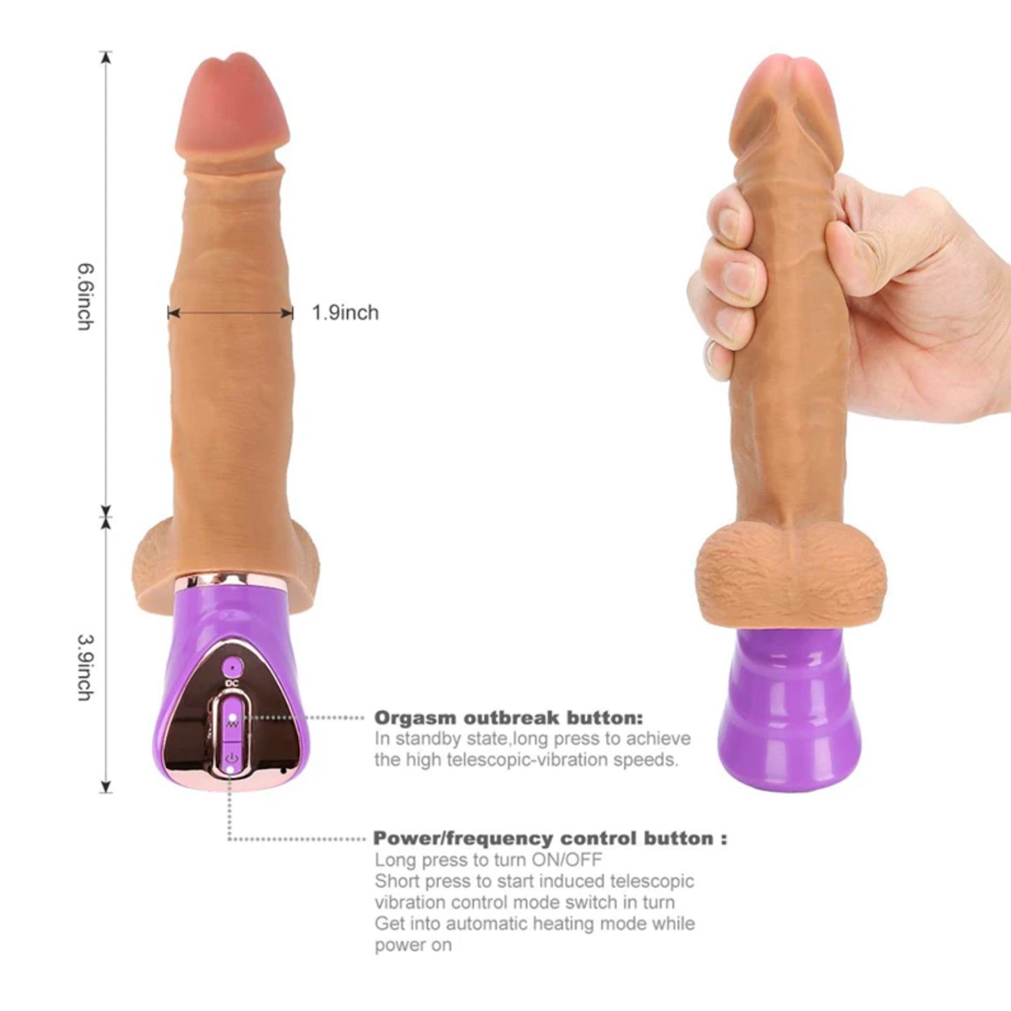 Intelligent Sensing Telescopic & Warming Thrusting Vibrator, 5 Function