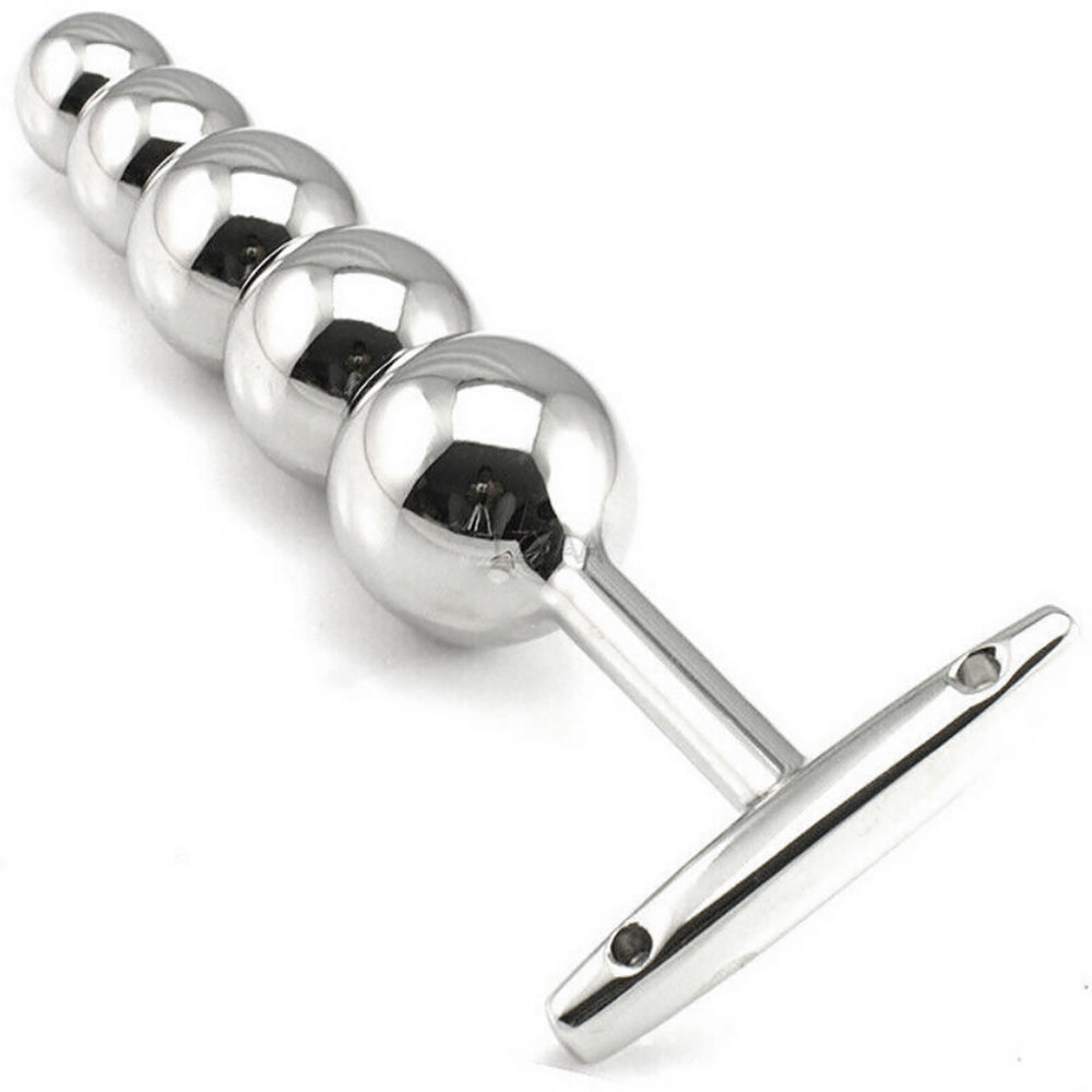 Metal 5-Ball Beaded Anal Wand with T-Handle