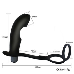 Double Cock Ring with Penis Butt Plug, 10 Function