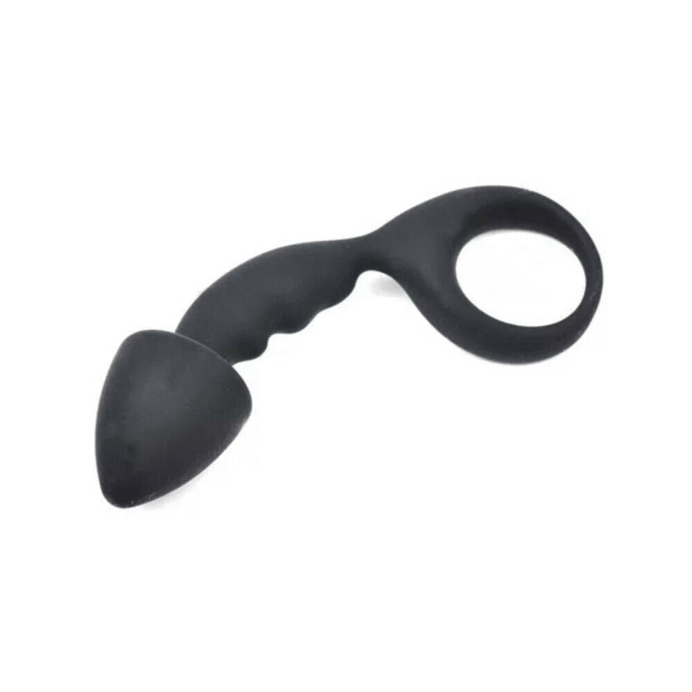 Silicone Curved Penis Butt Plug with Ring Pull