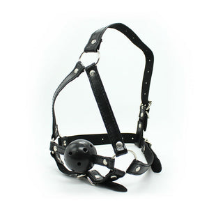 Soft Strict Leather Head Harness with Ball Gag